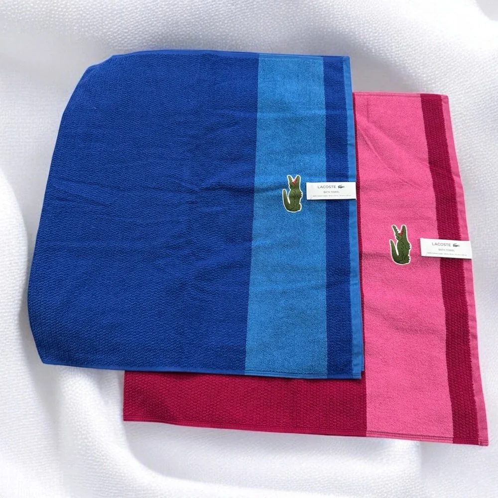 LACOSTE 2 pieces Bath Towel 100% Cotton Pink/Blue